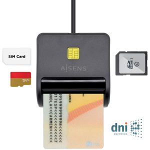 AISENS Lector Inteligente DNI y Multitarjetas SIM, SD, Micro SD, MMC Negro