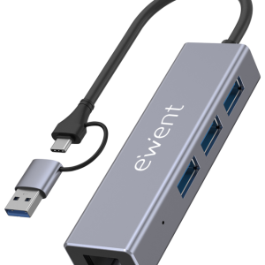 Ewent EW1159 Hub USB 3.2 Gen 1 Type-A y Type-C 5000 Mbps Gris