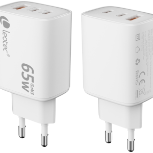 Leotec Cargador Universal 65W GaN Ultra Slim Blanco con 2 USB-C PD + 1 USB-A